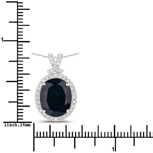 Bids.com 6.58 Carat Genuine Blue Sapphire and White Diamond 14K White Gold Pendant Pendants White Smoke