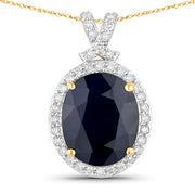 Bids.com 6.58 Carat Genuine Blue Sapphire and White Diamond 14K Yellow Gold Pendant Pendants White Smoke Default Title