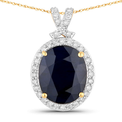 Bids.com 6.58 Carat Genuine Blue Sapphire and White Diamond 14K Yellow Gold Pendant Pendants White Smoke Default Title