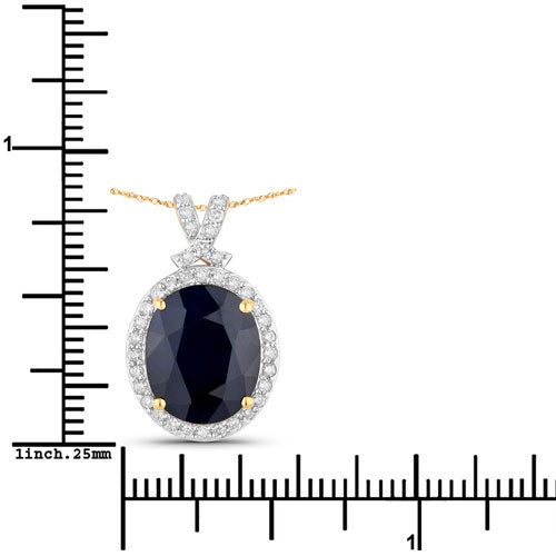 Bids.com 6.58 Carat Genuine Blue Sapphire and White Diamond 14K Yellow Gold Pendant Pendants White Smoke