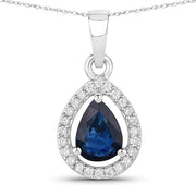 Bids.com 0.91 Carat Genuine Blue Sapphire and White Diamond 14K White Gold Pendant Pendants White Smoke Default Title