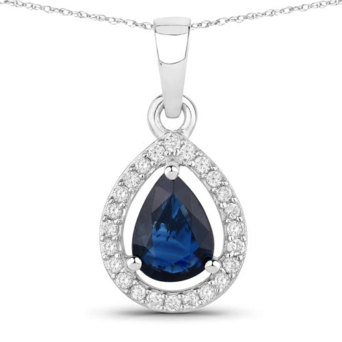 Bids.com 0.91 Carat Genuine Blue Sapphire and White Diamond 14K White Gold Pendant Pendants White Smoke Default Title
