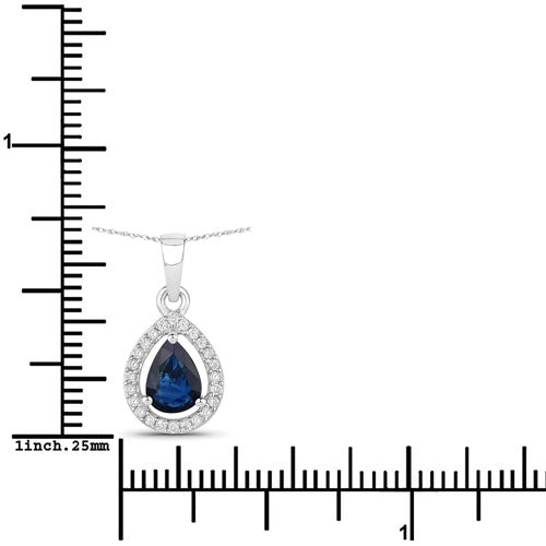 Bids.com 0.91 Carat Genuine Blue Sapphire and White Diamond 14K White Gold Pendant Pendants White Smoke