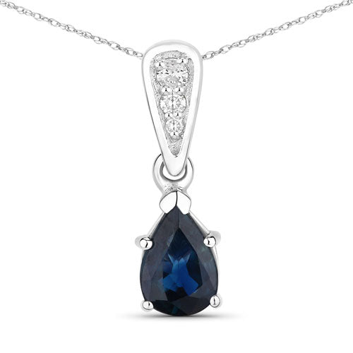Bids.com 0.85 Carat Genuine Blue Sapphire and White Diamond 14K White Gold Pendant Pendants White Smoke Default Title