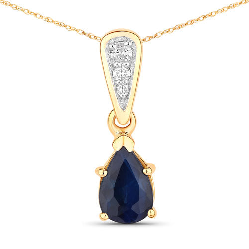 Bids.com 0.85 Carat Genuine Blue Sapphire and White Diamond 14K Yellow Gold Pendant Pendants White Smoke Default Title