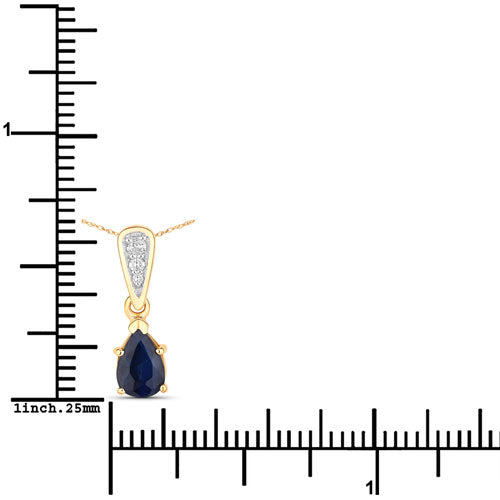 Bids.com 0.85 Carat Genuine Blue Sapphire and White Diamond 14K Yellow Gold Pendant Pendants White Smoke