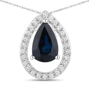 Bids.com 1.15 Carat Genuine Blue Sapphire and White Diamond 14K White Gold Pendant Pendants White Smoke Default Title
