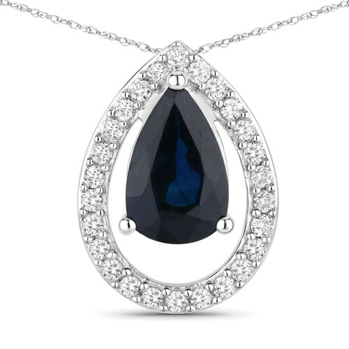 Bids.com 1.15 Carat Genuine Blue Sapphire and White Diamond 14K White Gold Pendant Pendants White Smoke Default Title
