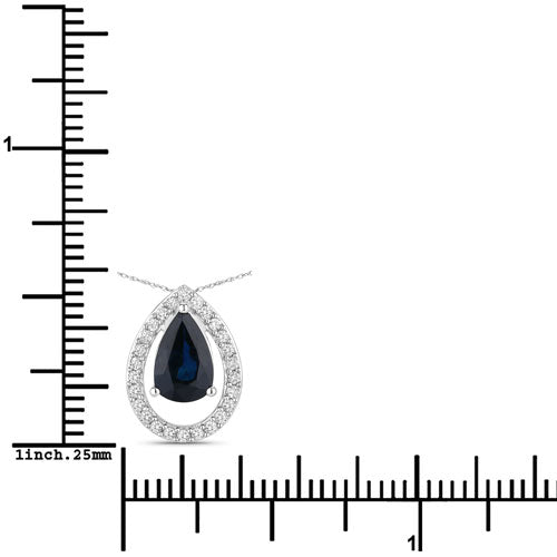 Bids.com 1.15 Carat Genuine Blue Sapphire and White Diamond 14K White Gold Pendant Pendants White Smoke