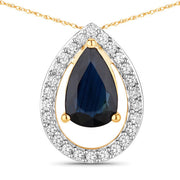 Bids.com 1.15 Carat Genuine Blue Sapphire and White Diamond 14K Yellow Gold Pendant Pendants White Smoke Default Title