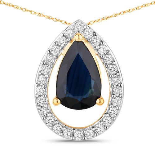Bids.com 1.15 Carat Genuine Blue Sapphire and White Diamond 14K Yellow Gold Pendant Pendants White Smoke Default Title