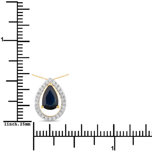 Bids.com 1.15 Carat Genuine Blue Sapphire and White Diamond 14K Yellow Gold Pendant Pendants White Smoke