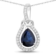 Bids.com 1.48 Carat Genuine Blue Sapphire and White Diamond 14K White Gold Pendant Pendants White Smoke Default Title