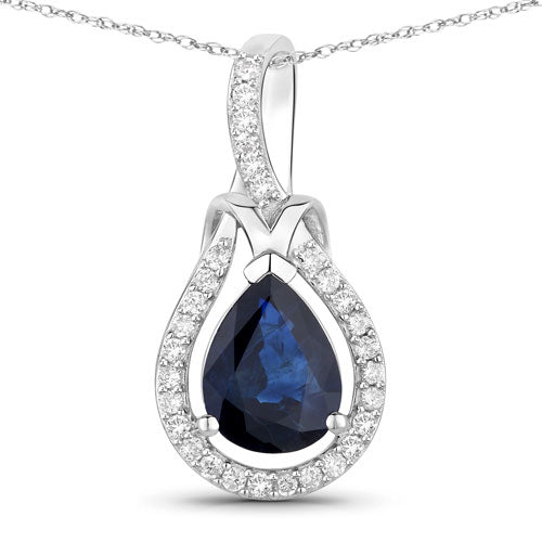Bids.com 1.48 Carat Genuine Blue Sapphire and White Diamond 14K White Gold Pendant Pendants White Smoke Default Title