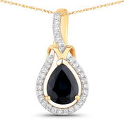 Bids.com 1.48 Carat Genuine Blue Sapphire and White Diamond 14K Yellow Gold Pendant Pendants White Smoke Default Title