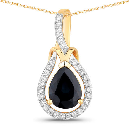 Bids.com 1.48 Carat Genuine Blue Sapphire and White Diamond 14K Yellow Gold Pendant Pendants White Smoke Default Title
