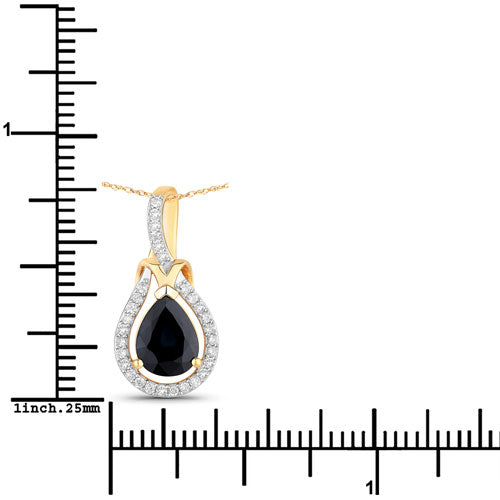 Bids.com 1.48 Carat Genuine Blue Sapphire and White Diamond 14K Yellow Gold Pendant Pendants White Smoke