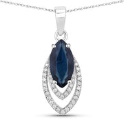 Bids.com 1.42 Carat Genuine Blue Sapphire and White Diamond 14K White Gold Pendant Pendants White Smoke Default Title