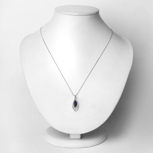 Bids.com 1.42 Carat Genuine Blue Sapphire and White Diamond 14K White Gold Pendant Pendants Lavender