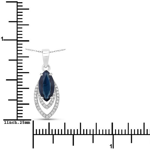 Bids.com 1.42 Carat Genuine Blue Sapphire and White Diamond 14K White Gold Pendant Pendants White Smoke