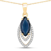 Bids.com 1.42 Carat Genuine Blue Sapphire and White Diamond 14K Yellow Gold Pendant Pendants White Smoke Default Title