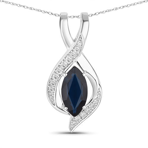 Bids.com 2.27 Carat Genuine Blue Sapphire and White Diamond 14K White Gold Pendant Pendants White Smoke Default Title