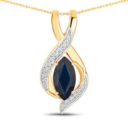 Bids.com 2.27 Carat Genuine Blue Sapphire and White Diamond 14K Yellow Gold Pendant Pendants White Smoke Default Title