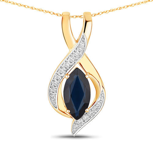 Bids.com 2.27 Carat Genuine Blue Sapphire and White Diamond 14K Yellow Gold Pendant Pendants White Smoke Default Title