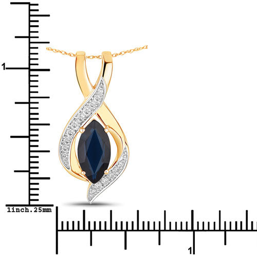 Bids.com 2.27 Carat Genuine Blue Sapphire and White Diamond 14K Yellow Gold Pendant Pendants White Smoke