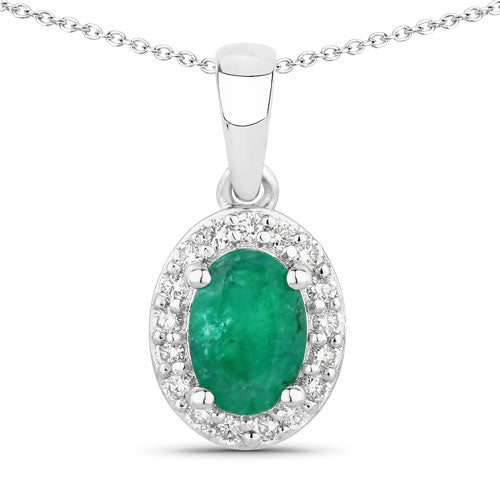 Bids.com 0.89 Carat Genuine Zambian Emerald and Lab Grown Diamond .925 Sterling Silver Pendant Pendants White Smoke size 18.00