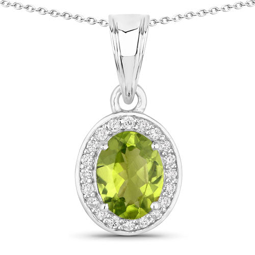 Bids.com 1.90 Carat Genuine Peridot and Lab Grown Diamond .925 Sterling Silver Pendant Pendants White Smoke size 18.00