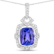 Bids.com 2.46 Carat Genuine Tanzanite and White Diamond 14K White Gold Pendant Pendants White Smoke Default Title
