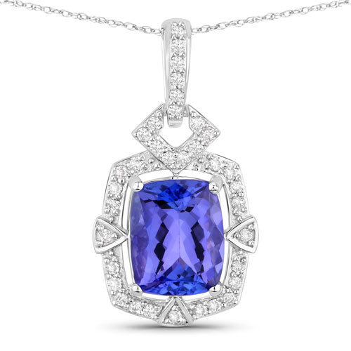 Bids.com 2.46 Carat Genuine Tanzanite and White Diamond 14K White Gold Pendant Pendants White Smoke Default Title