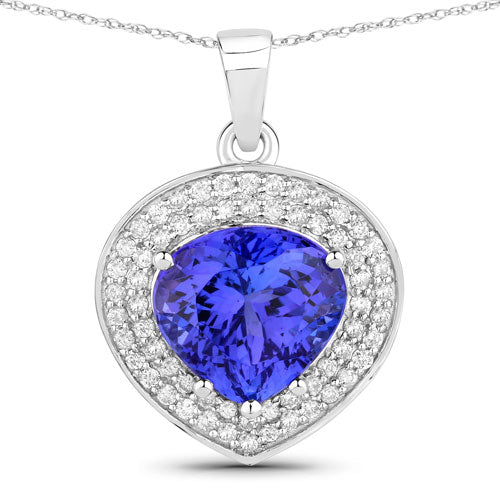 Bids.com 4.17 Carat Genuine Tanzanite and White Diamond 14K White Gold Pendant Pendants White Smoke Default Title