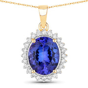 Bids.com 4.68 Carat Genuine Tanzanite and White Diamond 14K Yellow Gold Pendant Pendants White Smoke Default Title