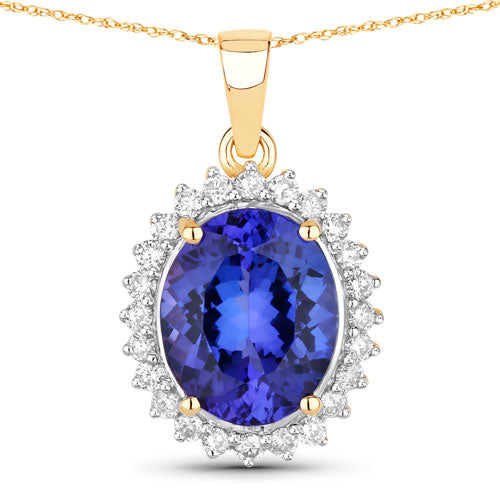 Bids.com 4.68 Carat Genuine Tanzanite and White Diamond 14K Yellow Gold Pendant Pendants White Smoke Default Title