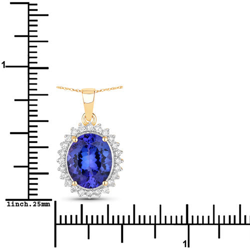 Bids.com 4.68 Carat Genuine Tanzanite and White Diamond 14K Yellow Gold Pendant Pendants White Smoke