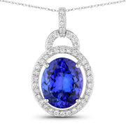 Bids.com 4.06 Carat Genuine Tanzanite and White Diamond 14K White Gold Pendant Pendants White Smoke Default Title