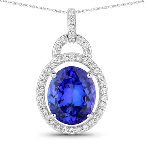 Bids.com 4.06 Carat Genuine Tanzanite and White Diamond 14K White Gold Pendant Pendants White Smoke Default Title
