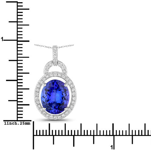 Bids.com 4.06 Carat Genuine Tanzanite and White Diamond 14K White Gold Pendant Pendants White Smoke
