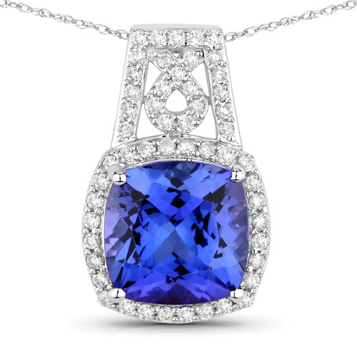 Bids.com 4.30 Carat Genuine Tanzanite and White Diamond 14K White Gold Pendant Pendants White Smoke Default Title