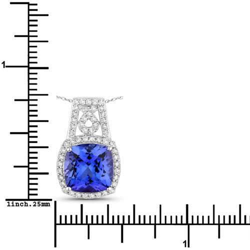 Bids.com 4.30 Carat Genuine Tanzanite and White Diamond 14K White Gold Pendant Pendants White Smoke