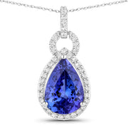 Bids.com 3.49 Carat Genuine Tanzanite and White Diamond 14K White Gold Pendant Pendants White Smoke Default Title