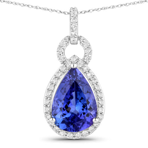 Bids.com 3.49 Carat Genuine Tanzanite and White Diamond 14K White Gold Pendant Pendants White Smoke Default Title
