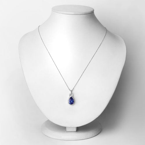 Bids.com 3.49 Carat Genuine Tanzanite and White Diamond 14K White Gold Pendant Pendants Lavender
