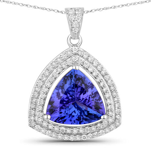 Bids.com 3.93 Carat Genuine Tanzanite and White Diamond 14K White Gold Pendant Pendants White Smoke Default Title