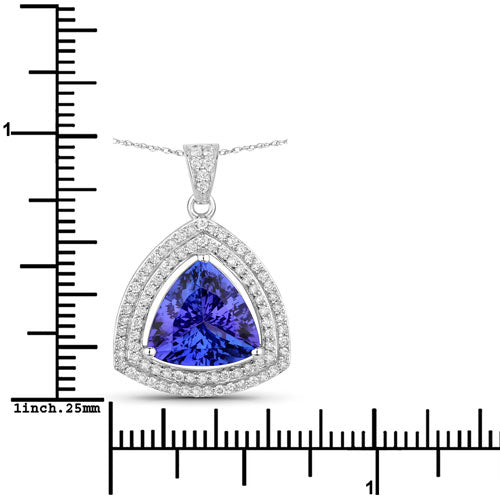 Bids.com 3.93 Carat Genuine Tanzanite and White Diamond 14K White Gold Pendant Pendants White Smoke