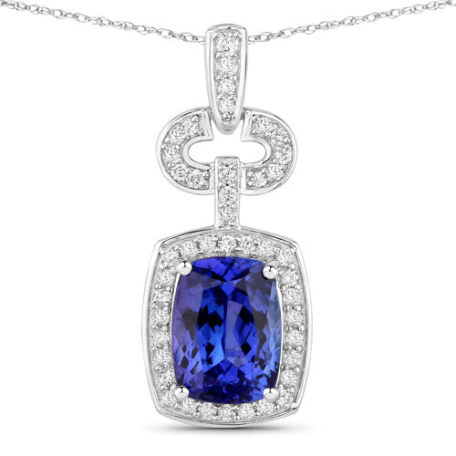 Bids.com 2.62 Carat Genuine Tanzanite and White Diamond 14K White Gold Pendant Pendants White Smoke Default Title