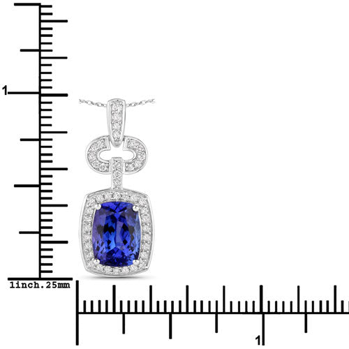 Bids.com 2.62 Carat Genuine Tanzanite and White Diamond 14K White Gold Pendant Pendants White Smoke
