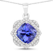 Bids.com 3.14 Carat Genuine Tanzanite and White Diamond 14K White Gold Pendant Pendants White Smoke Default Title